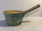 Antique Tole Ware Dipper Heart Floral Tulips Blue Folk Art Painted Toleware Bowl