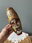 Ornate Hand Painted Wood Mask Artist Signed 2001 Folk Art Decorative Wall Mask