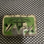Vintage Green Metal Hinged Lidded Tin Box 3 5in Small Rectangular Geometric