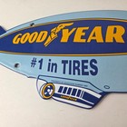 Vintage Goodyear Blimp Sign - Porcelain Gas Service Tires Advertising Sign
