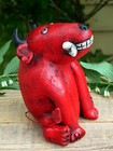 Red Devil Dog With Horns   Bone Clay Handmade By Rafael Pineda Mexican Folk Art
