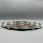 Antique Vintage Silver Plated Footed Gallery Tray Fancy Shape Bun Feet Cocktail