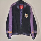 Nfl Vintage 90s Vikings Leather Suede Jacket Large Bomber Football Black Purple
