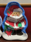 2 Vintage Plastic Christmas Serving Trays  Snowman And Santa Claus Usa Holidays