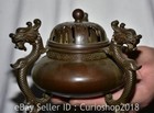 5 6  Marked Chinese Red Bronze Dynasty Dragon Handle Censer Incense Burner
