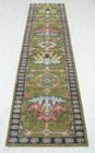 Hand Knotted Oushak Runner Rug Olive Green Wool Vintage Hallway Carpet Rug