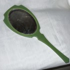Vintage Art Deco Hand Held Mirror Celluloid Bakelite Green W pink Floral Rose