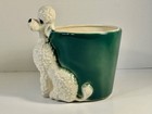 Vintage Royal Copley Ceramic White Poodle With Green Planter 1940s-1950s