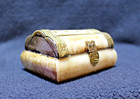 Vintage Brass Owl Hinged Bone Trinket Box Treasure Chest  Lined  Vented  Latched