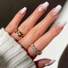 Ombre Press On Nails Medium Coffin Fake Nails Winter Snowflake Acrylic Style 19