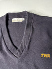Twa Airlines Flight Attendant Long Sleeve Sweater V Neck M Navy Blue Vintage