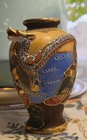 Hand Painted Tashiro Shoten Japanese Satsuma Moriage Dragonware  4 In Vase