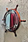 Ship Salvaged Old Vintage Solid Brass   Wood- Rouned Porthole Window