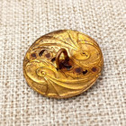 Antique Brass Enamel Cut Steel Button Pierced 22mm Art Nouveau Green Blue Swirl