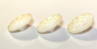 3 Vtg White Glass Buttons Self Shank Iridescent Foil Scrollwork Design 9 16 