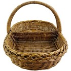 Vintage Large Wicker Gathering Basket Handle Trug Oval Divided Woven Braided 18 