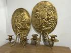 Antique vintage Pair Of High Relief French Brass bronze Wall Sconces