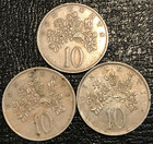 3 Very Nice 1969 1975 1989 Jamaica 10 Cents Flower butterfly Coins-nov222