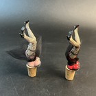 2 Vtg Bottle Stopper Busty Fishnet Stockings Sexy Pinup Girl Ceramic Cork Lot