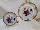 Vintage Textured Footed Teacup   Saucer Floral Rose Luster Heavy Gold Footed Wow