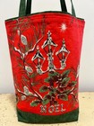 Noel Christmas Lamppost Snow Poinsettias Vintage Linen Towel Tote Bag Gift New