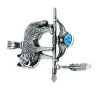 Native American Sterling Silver Navajo Handmade Wolf Turquoise Feather Penden