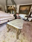 Antique Italian Rococo Style Gilted Wood Gray Marble Top Coffee Table