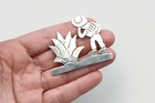Sterling Cowboy And Cactus Plant Brooch  925 Silver Desert Landscape Agave Pin