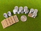 O Scale 12 Steel Drums   6 Pallets     1 48 Diorama Scenery     Burn Barrel Set