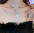 Rhinestone Necklace And Tassel Earring Set Elegant Jewelry For Women Perfect