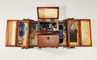Vintage Singer Wooden Accordion Sewing Box Organizer Filled With Sewing Notions