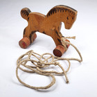 Vintage Primitive Hand Made Wood Pull Toy Horse Pony On Wheels Small 4 5x5 