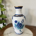 Vtg Chinese Cloisonn   Vase Enamel On Brass Blue Lotus Flowers Butterfly   s 12   