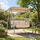 Aoodor 2-seat Patio Swing Chair Loveseat Porch Swing W  Adjustable Top   Cushion