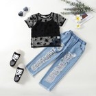 Toddler Infant Baby Kids Girls Clothes Mesh T-shirt Tops denim Pants Outfits Set