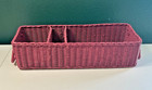 Vintage Painted Wicker 3 Compartment Handled Rectangle Storage Basket Dusty Rose