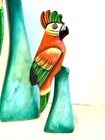 Vintage Hand Carved And Hand Painted Balsa Wood Set Of 3 Perched Parrots