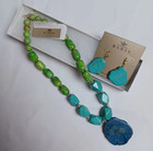 Barse Lime   Turquoise Blue Statement Necklace And Turquoise Slab Earrings