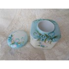 Lovely Antique Hand Painted Inkwell blue Flowers Bows porcelain dated 1915