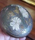 Vtg Brass  Dresser Powder Box  Trinket Box Enamel Painted Handmade Mid Century