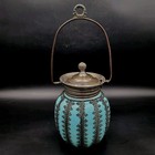 Antique Rare Biscuit Barrel Mt Washington Opaline Blue Silver Filigree  Lid 13 