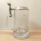 Nfl Football Clear Etched Heavy Glass Pewter Lid Beer Mug Stein Official License