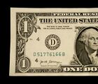  1 One Dollar Error Bill Note  Ink Bleed  Raised 6 Serial Number  Off-center      