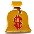 Money Bag Lapel Pin Red Dollar Sign Gold Tone Symbol Wealth Prosperity Luck