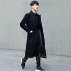 Mens New Full Length Slim Wool Blend Long Trench Coat Outwear Jacket