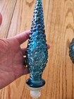 Vtg Italian Empoli Glass Genie Decanter Bottle Aqua-blue Bamboo Drip Design 22 