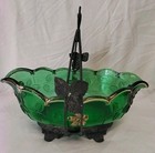 Antique Victorian Silver Plate Greenbrides Basket Gilt Decorated  Art Glass Bowl