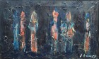 Vintage Mcm Abstract Figural Oil Painting Mid Century Modern Art Signed Lowry