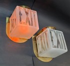 Pair Vintage Art Deco Brass Exit Glass Wall Fixture Sconces Ship Light Lamp