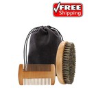 Men   s Boar Hair Beard Brush Boar Bristle Wooden Grooming Set Durable Natural